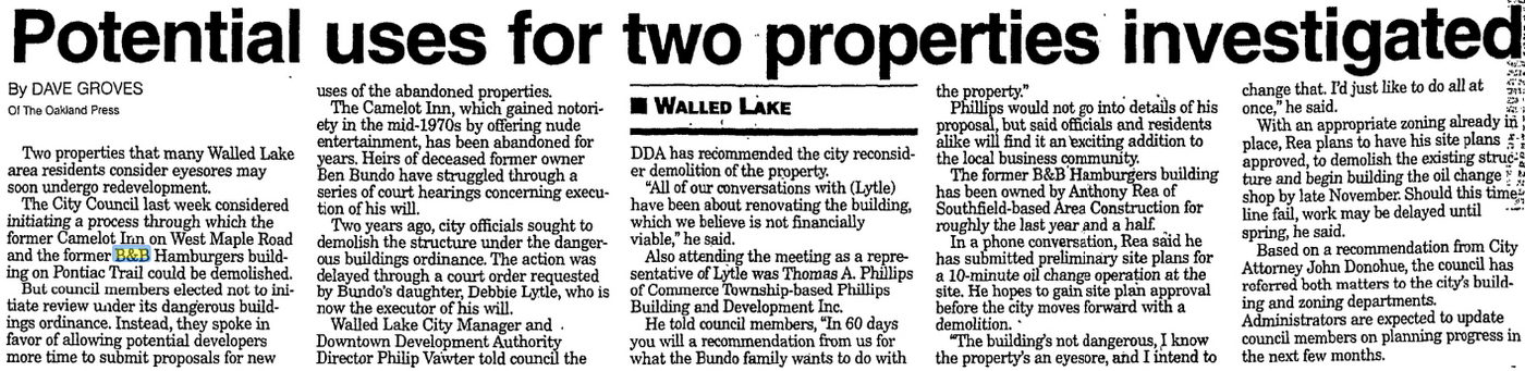 B&B Hamburgers - 1999 Article On Demo (newer photo)